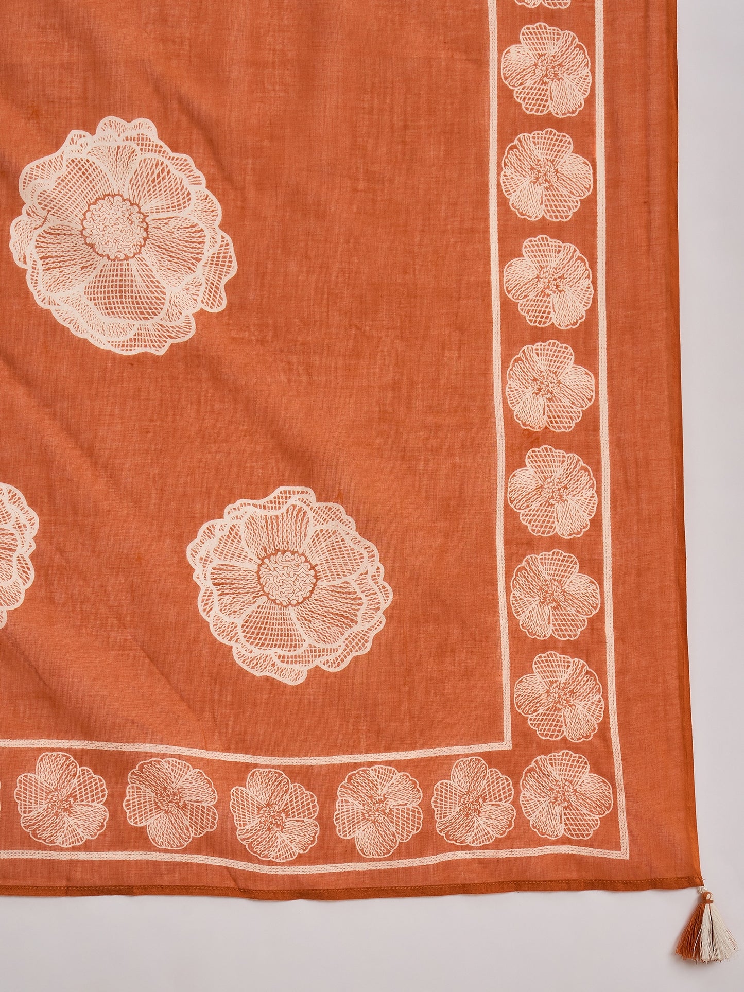Floral Printed V-Neck Sequinned Pure Cotton Kurta With Trousers & Dupatta