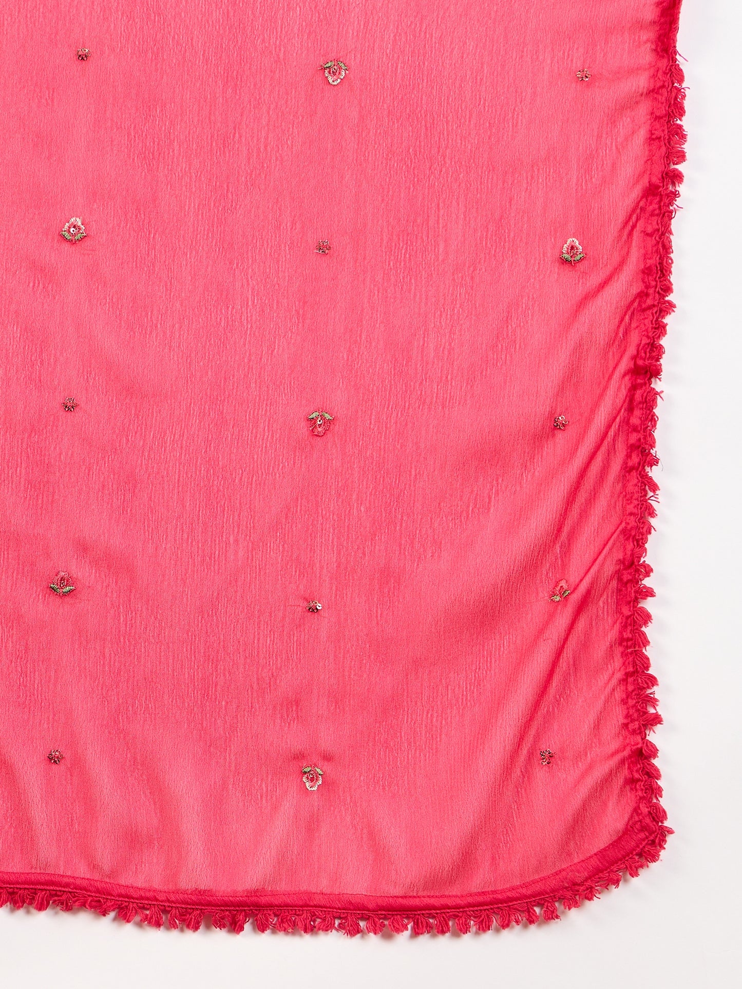 Women Floral Embroidered Angrakha Beads and Stones Silk Crepe Kurta with Trousers & With Dupatta