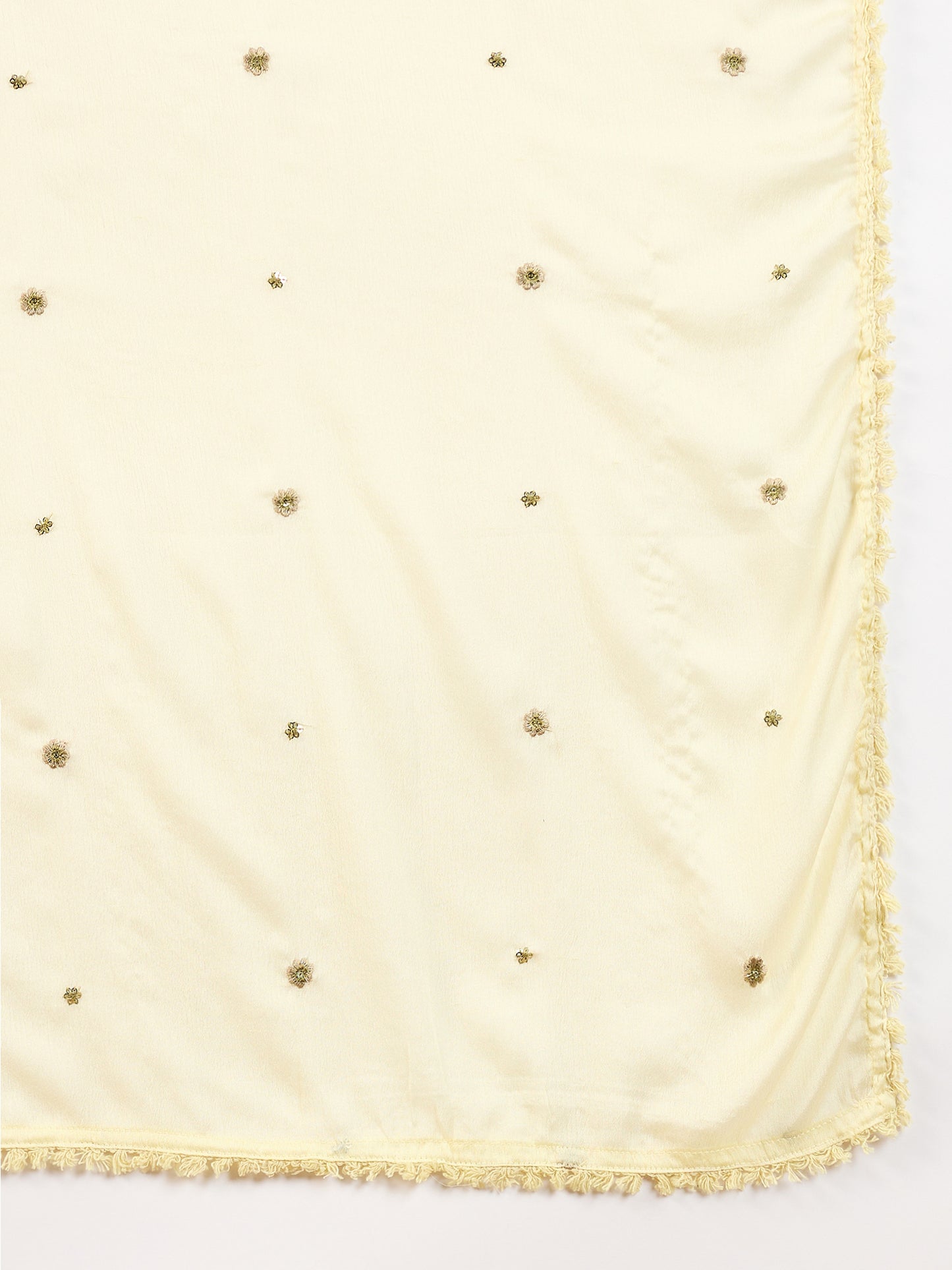 Women Floral Embroidered Empire Beads and Stones Silk Crepe Kurta with Trousers & With Dupatta