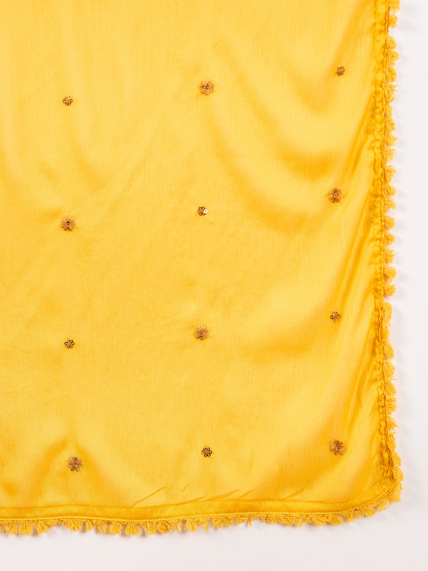 Women Floral Embroidered Empire Beads and Stones Silk Crepe Kurta with Trousers & With Dupatta