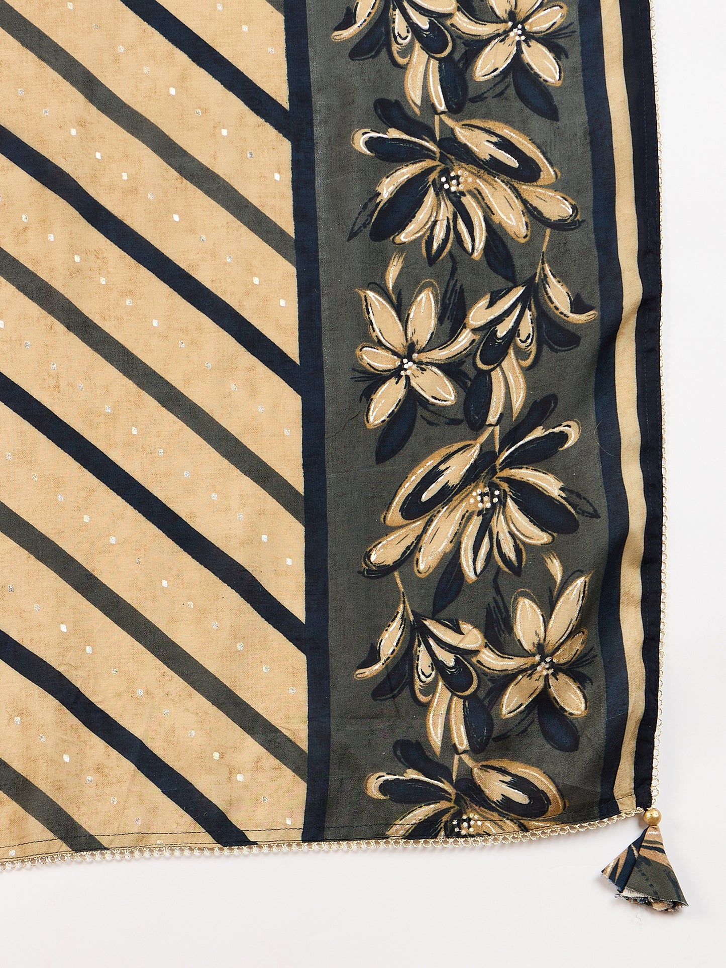 Women Floral Embroidered High Slit Beads and Stones Raw Silk Kurta with Trousers & With Dupatta