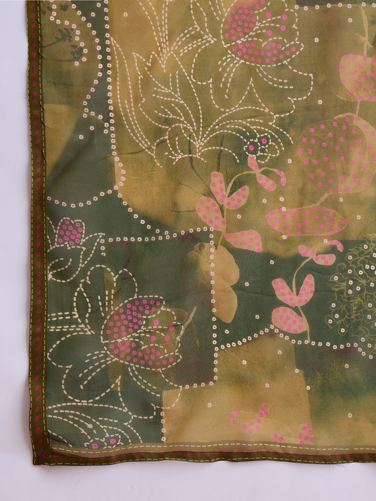 Floral Printed Sequinned Organza Straight Kurta With Trousers & Dupatta
