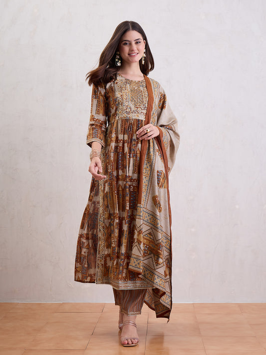 Women High Slit Chanderi Silk Kurta Set
