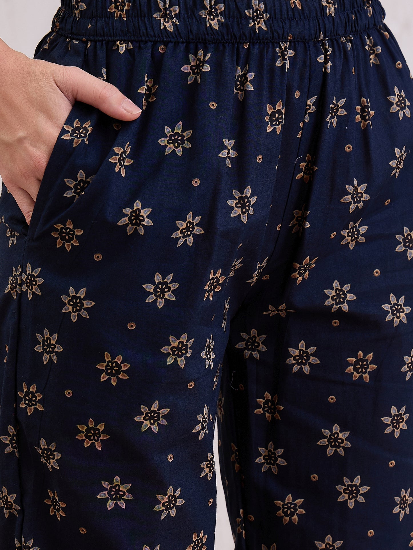 Ethnic Motifs Printed Pleated Mirror Work Pure Cotton Kurta With Sharara & Dupatta