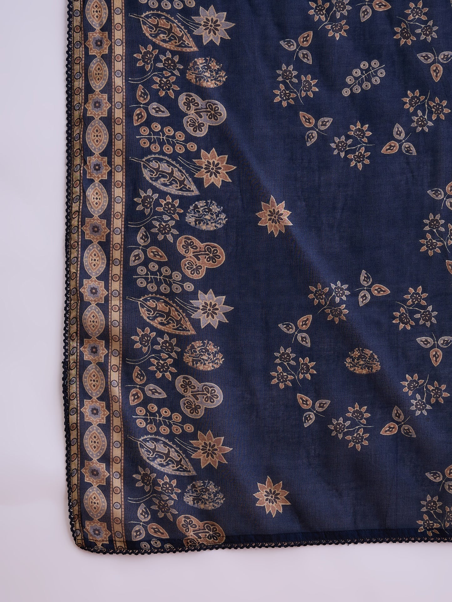 Ethnic Motifs Printed Pleated Mirror Work Pure Cotton Kurta With Sharara & Dupatta