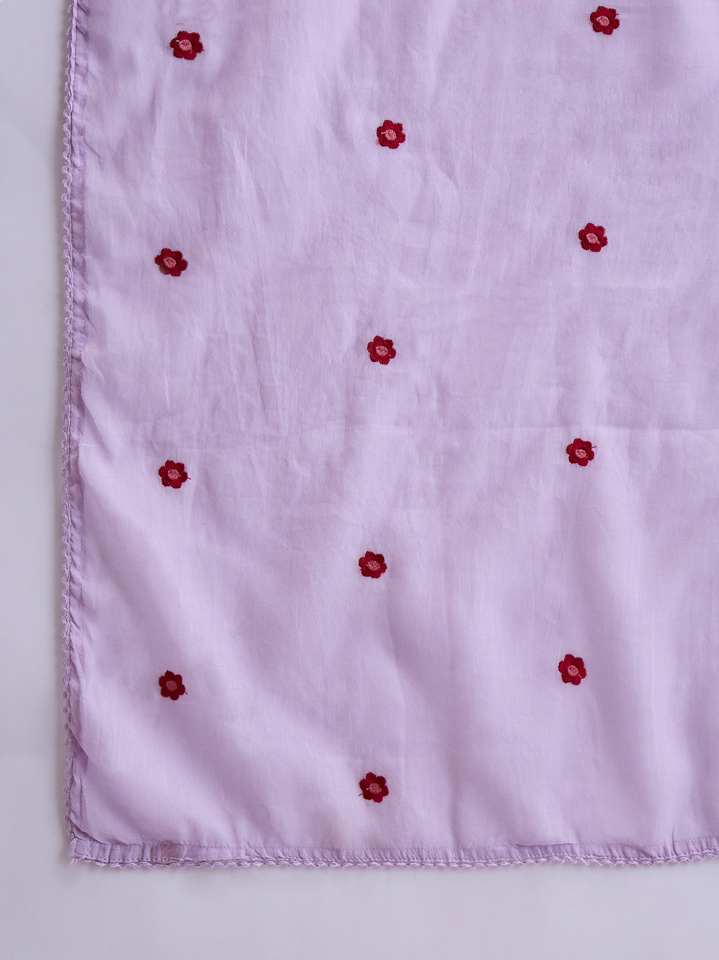 Floral Embroidered Thread Work Straight Kurta With Trousers & Dupatta