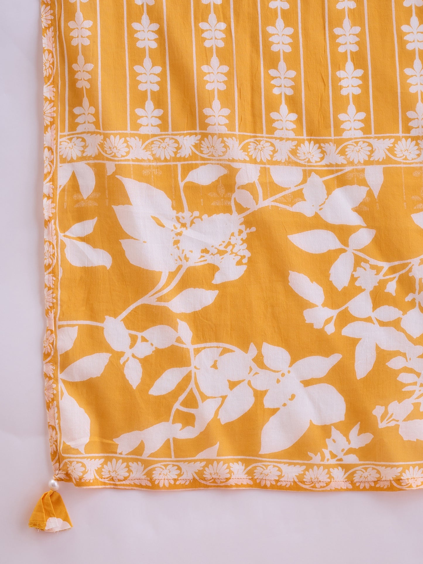 Floral Printed Thread Work Pure Cotton Straight Kurta With Trousers & Dupatta