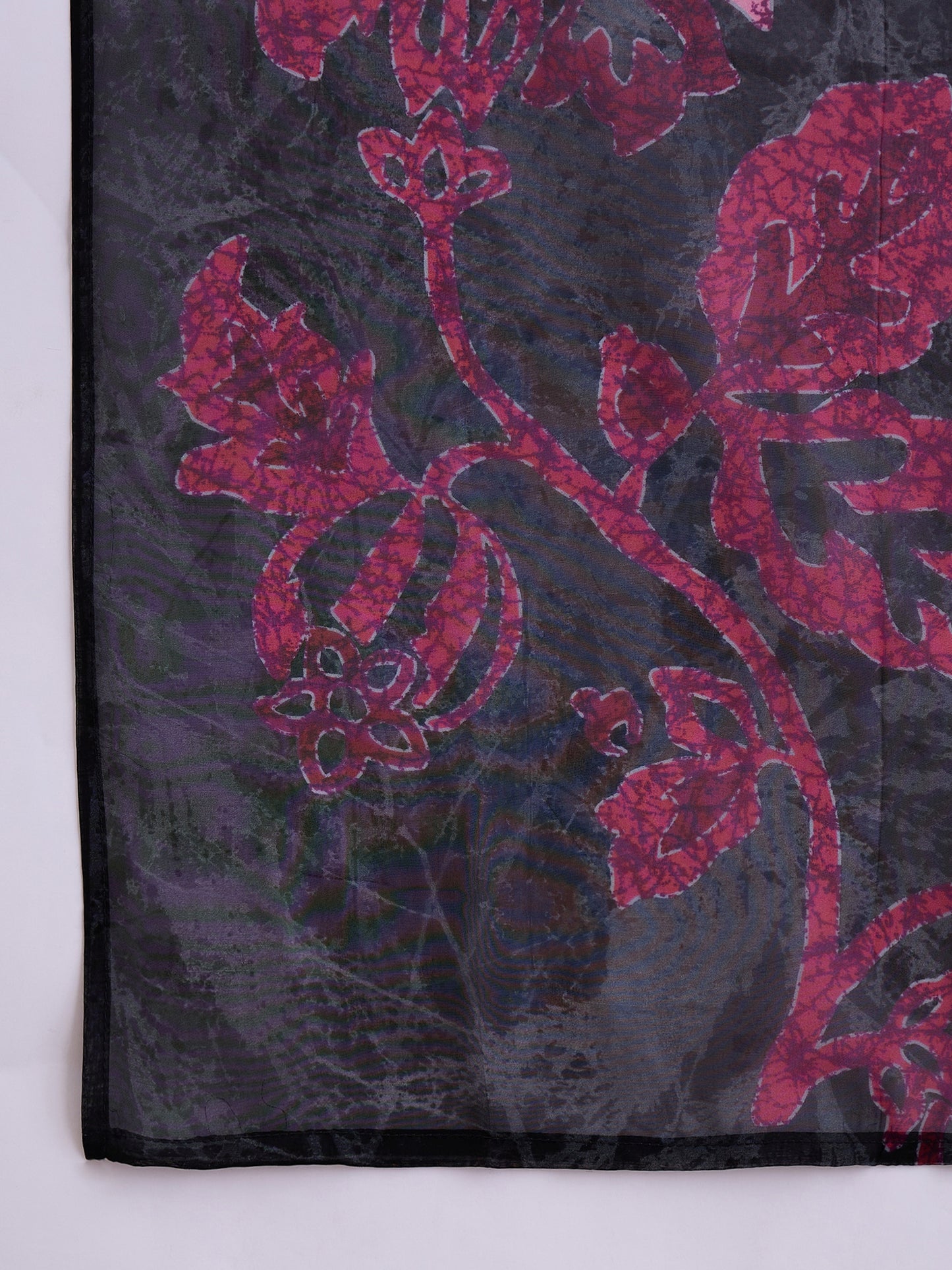 Floral Printed Beads and Stones Organza Straight Kurta With Trousers & Dupatta
