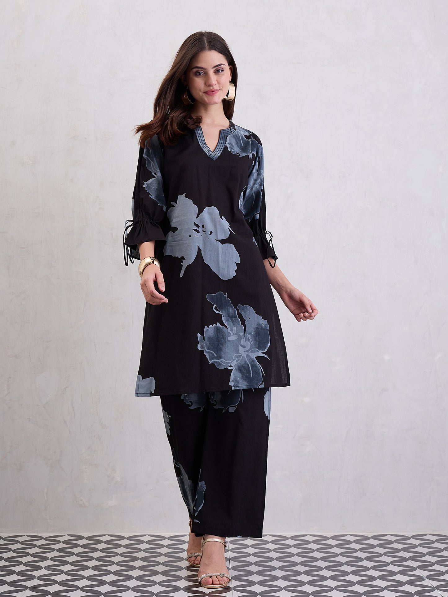 Floral Printed Cotton Tunic With Trousers Co-Ords
