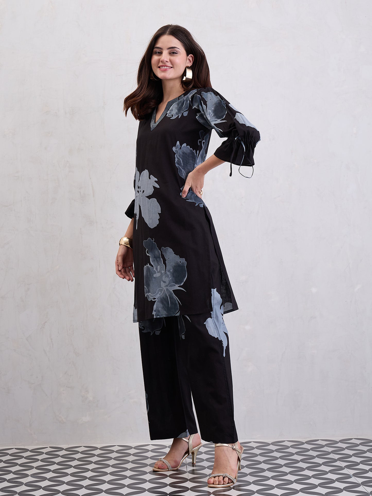 Floral Printed Cotton Tunic With Trousers Co-Ords