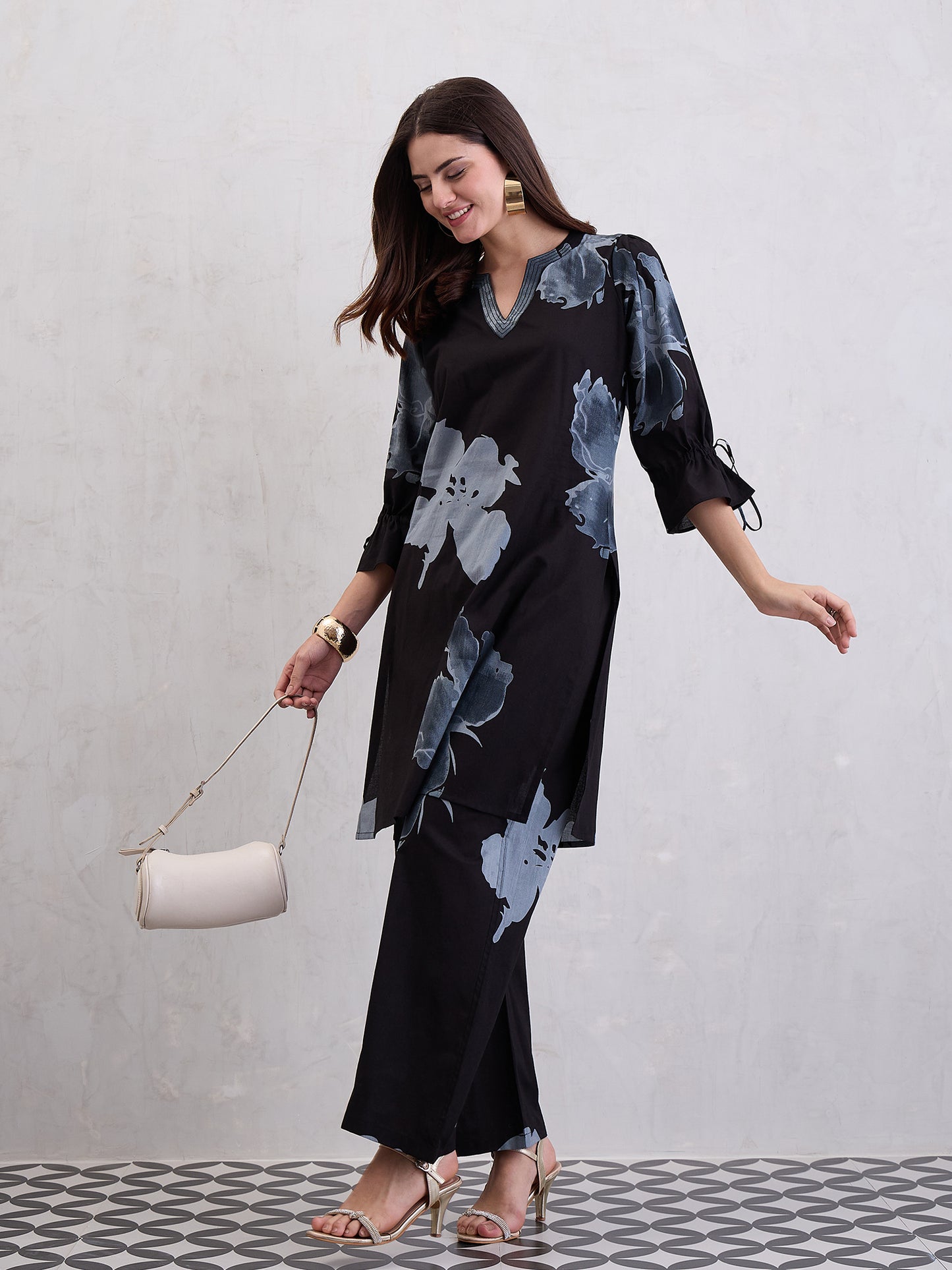 Floral Printed Cotton Tunic With Trousers Co-Ords