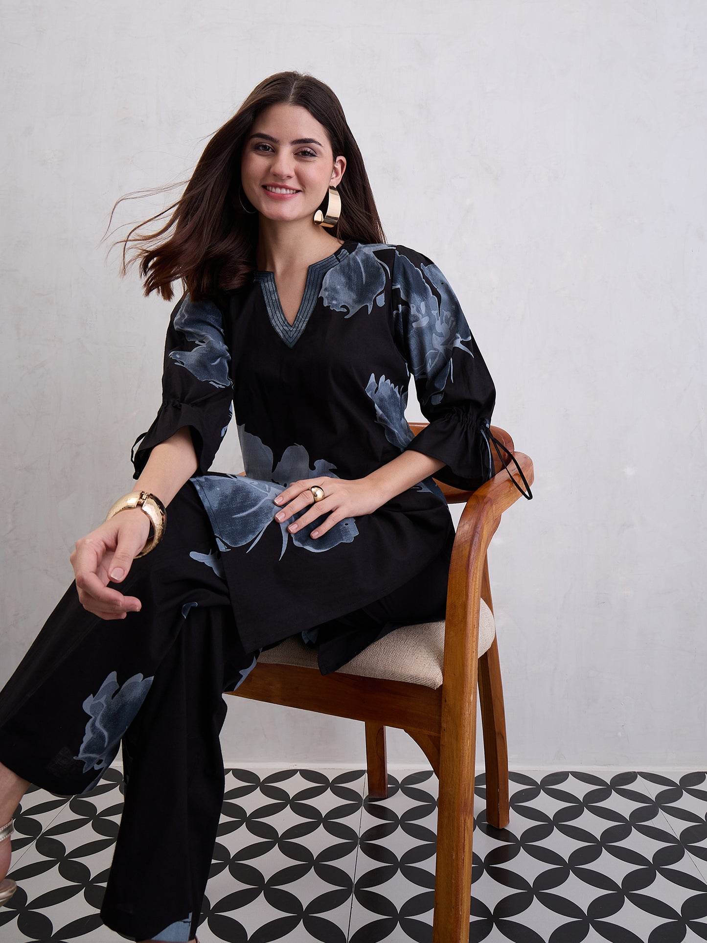Floral Printed Cotton Tunic With Trousers Co-Ords