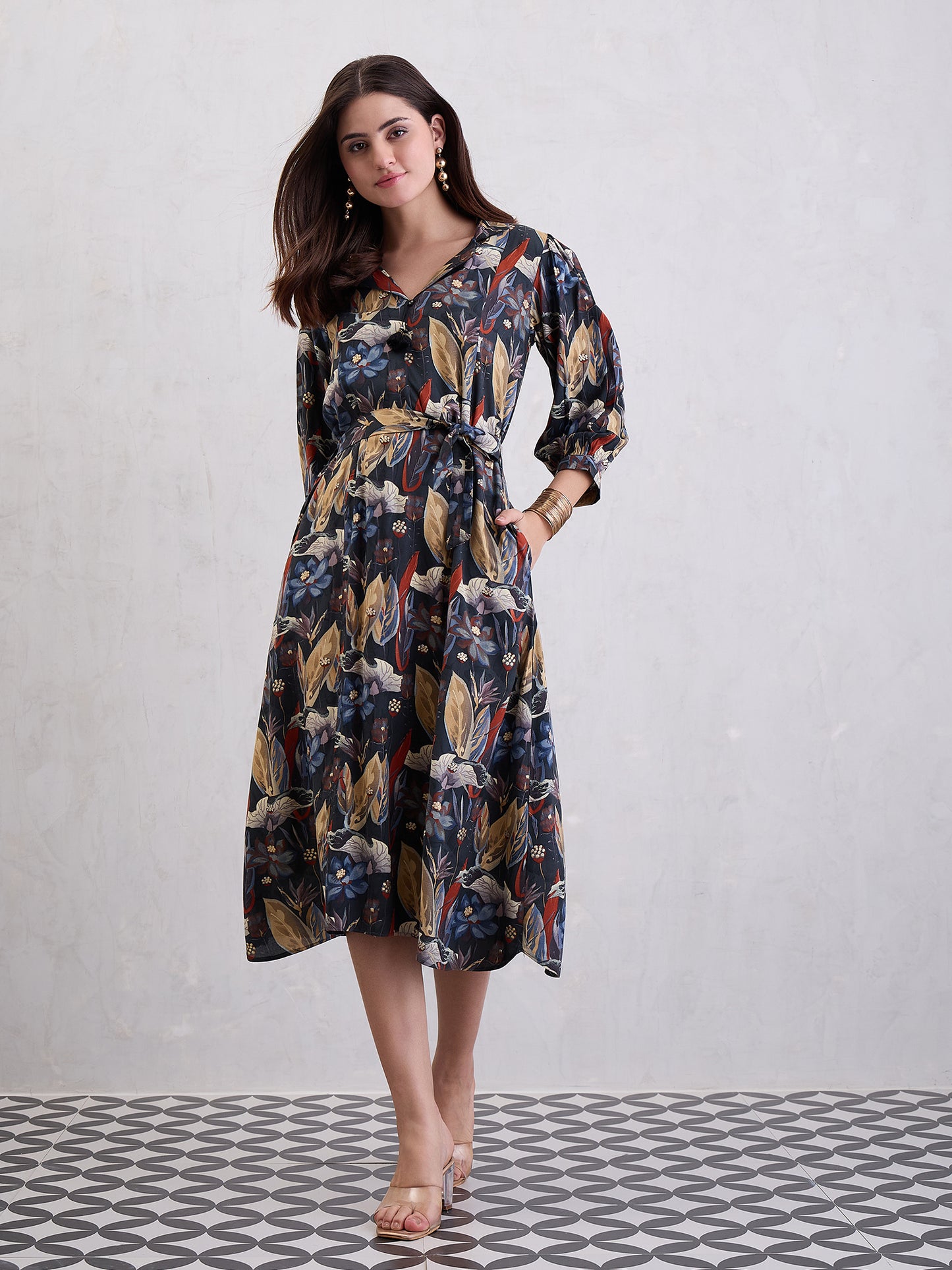 Floral Printed Fit & Flare Maxi Dress