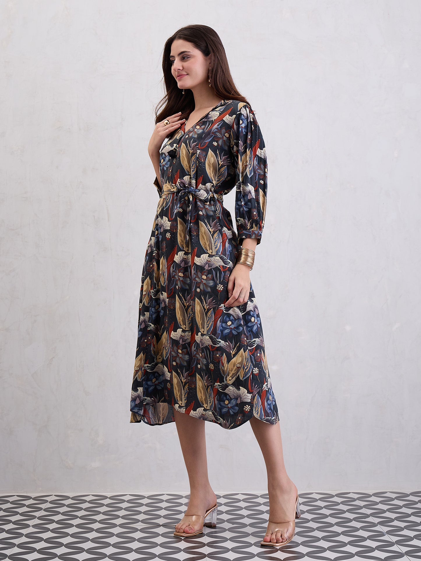 Floral Printed Fit & Flare Maxi Dress