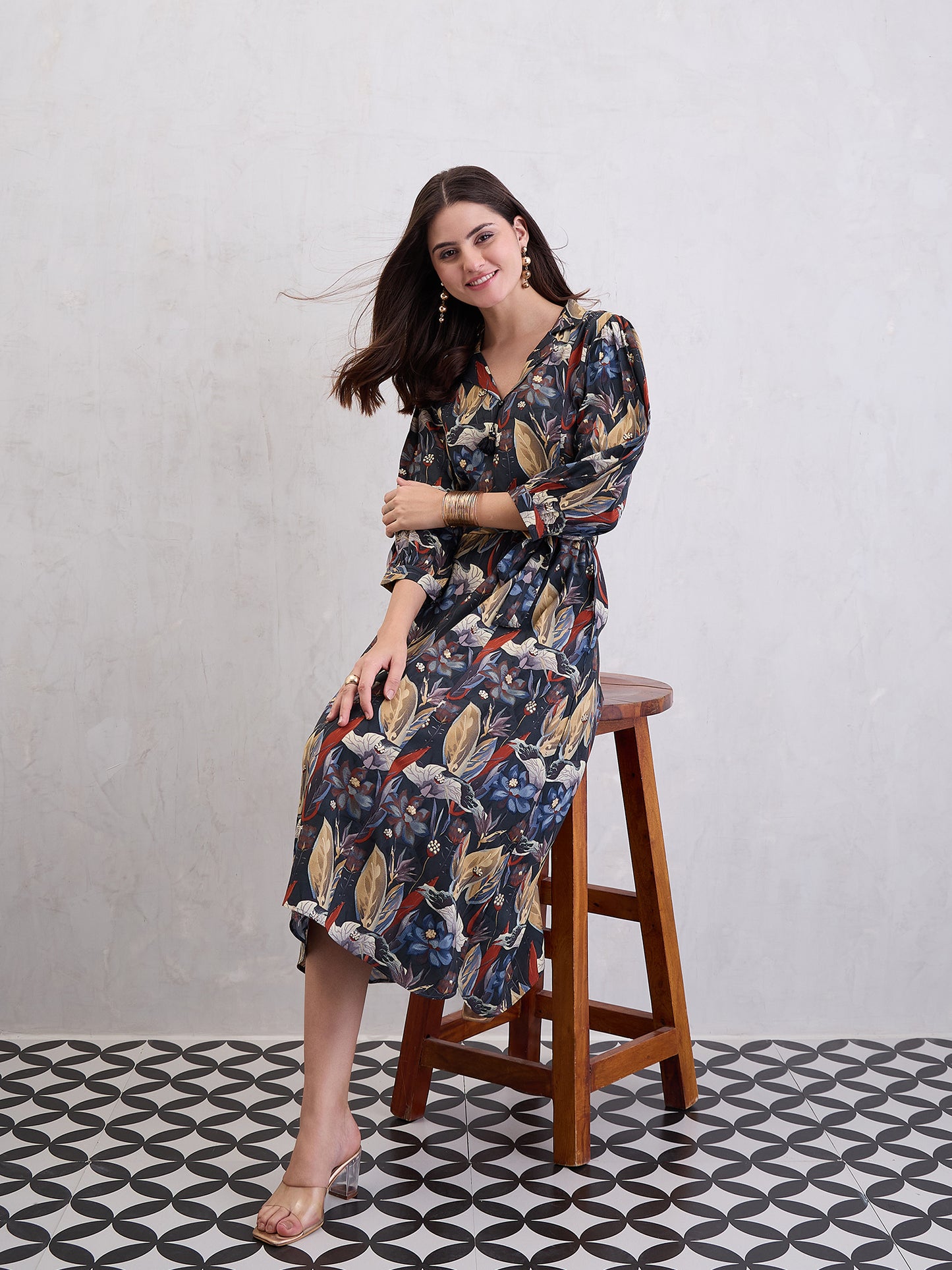 Floral Printed Fit & Flare Maxi Dress