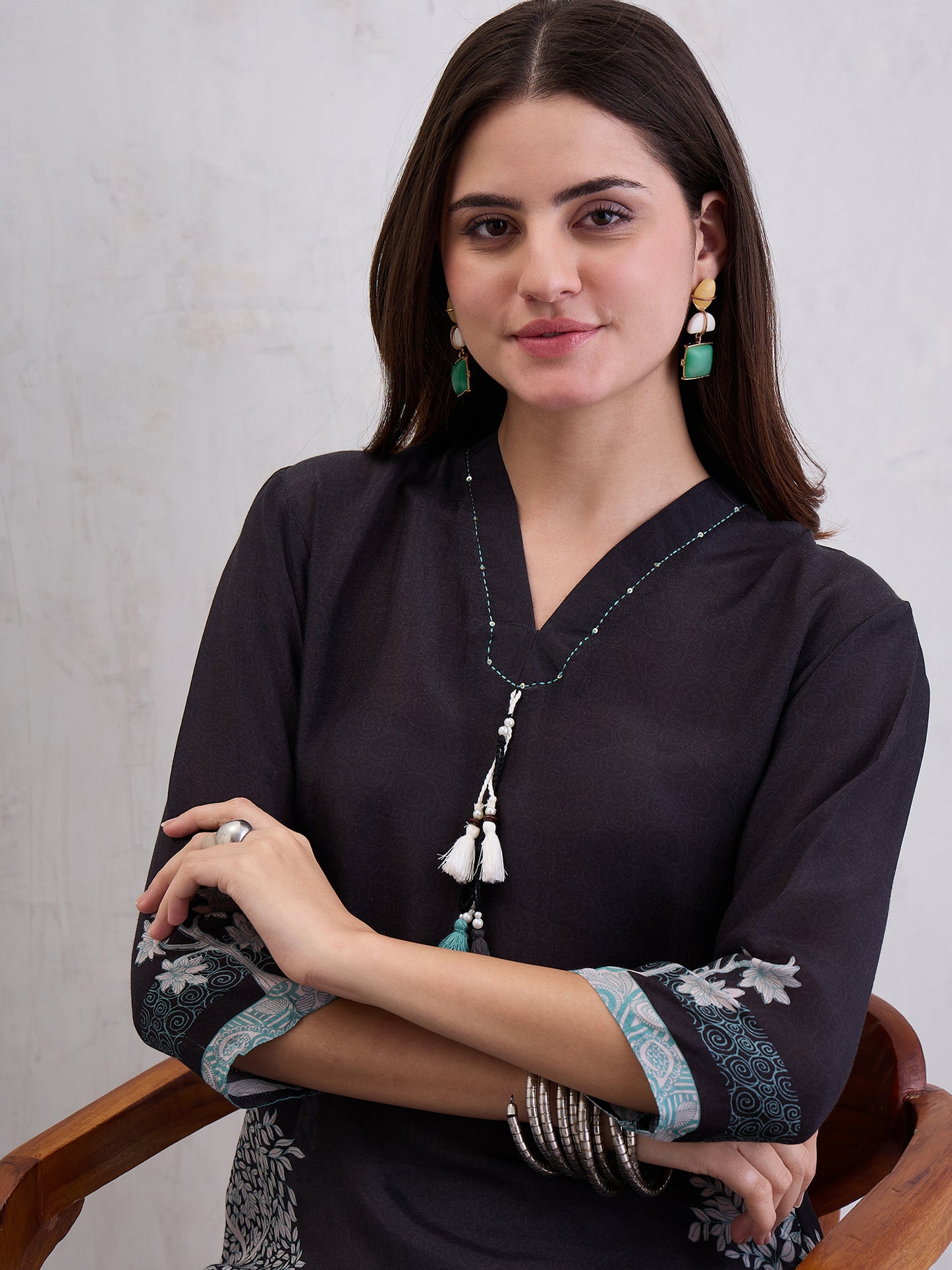 Women Floral Printed Festive Silk Straight Kurtas