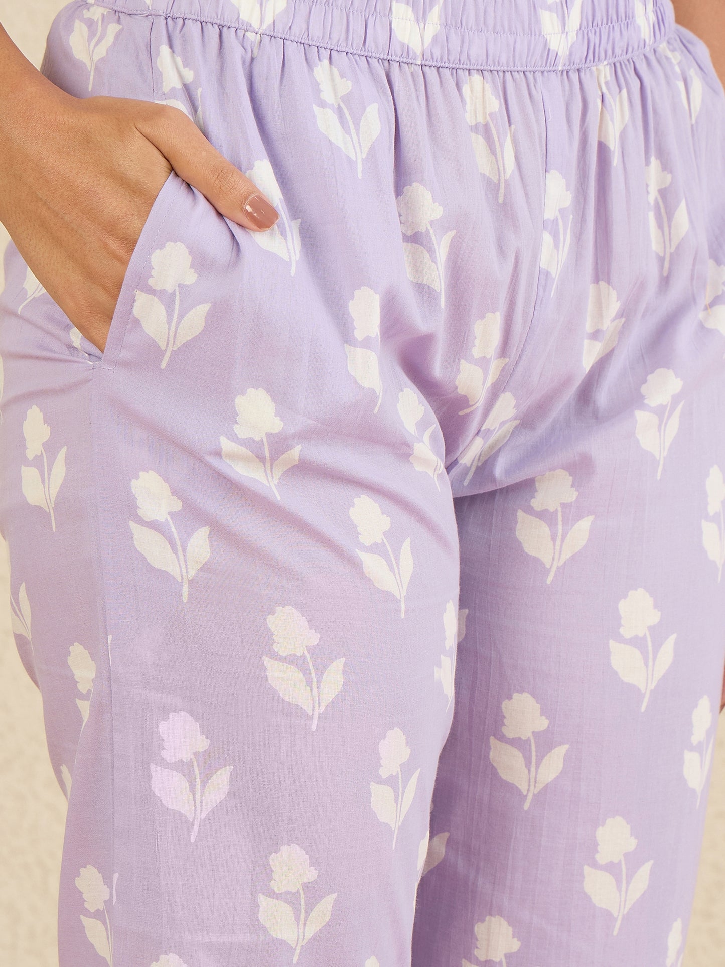 Women Floral Printed Regular Mirror Work Pure Cotton Kurta with Trousers & With Dupatta