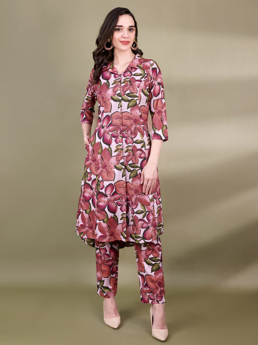 Women Floral Printed Panelled Pure Cotton Kurta Set