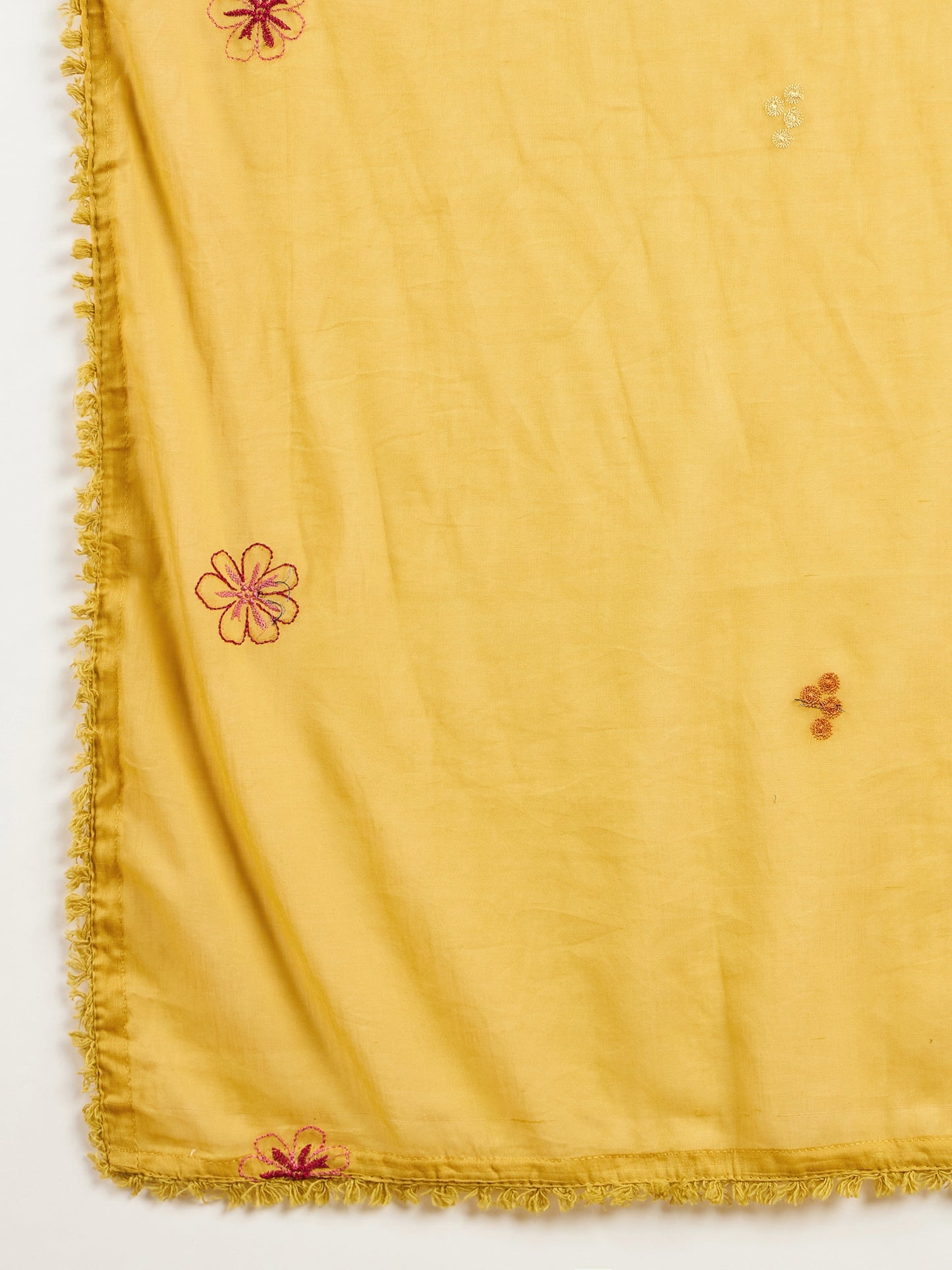 Women Floral Embroidered Angrakha Thread Work Kurta with Trousers & With Dupatta