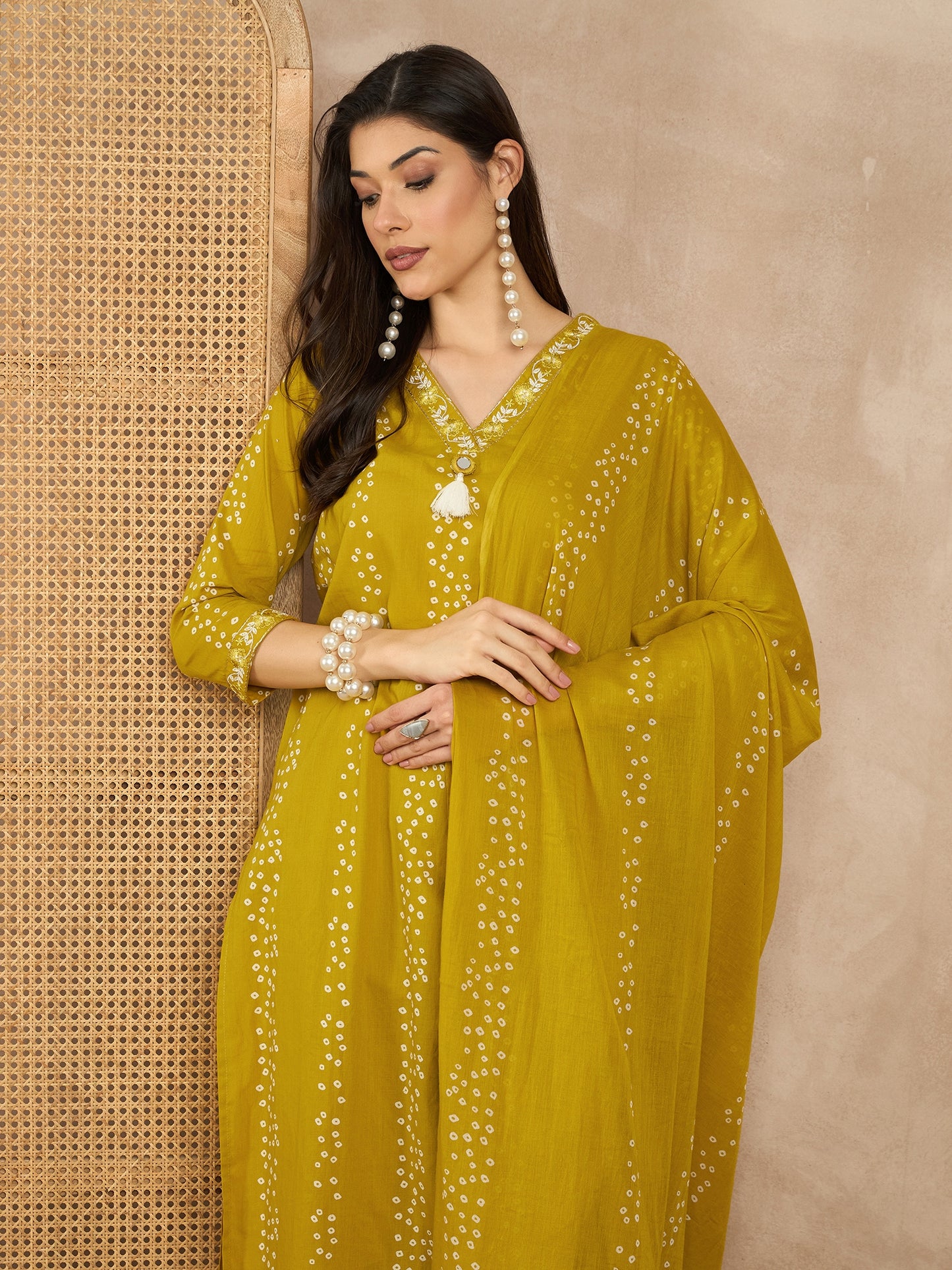 Women Printed Regular Mirror Work Pure Cotton Kurta with Trousers & With Dupatta