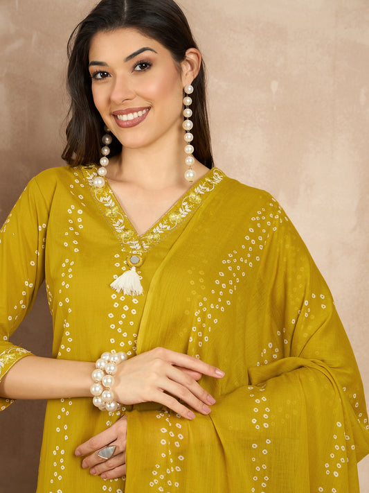 Women Printed Regular Mirror Work Pure Cotton Kurta with Trousers & With Dupatta