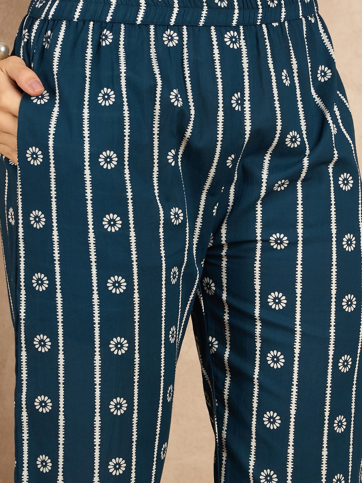 Women Ethnic Motifs Printed Regular Mirror Work Pure Cotton Kurta with Trousers & With Dupatta