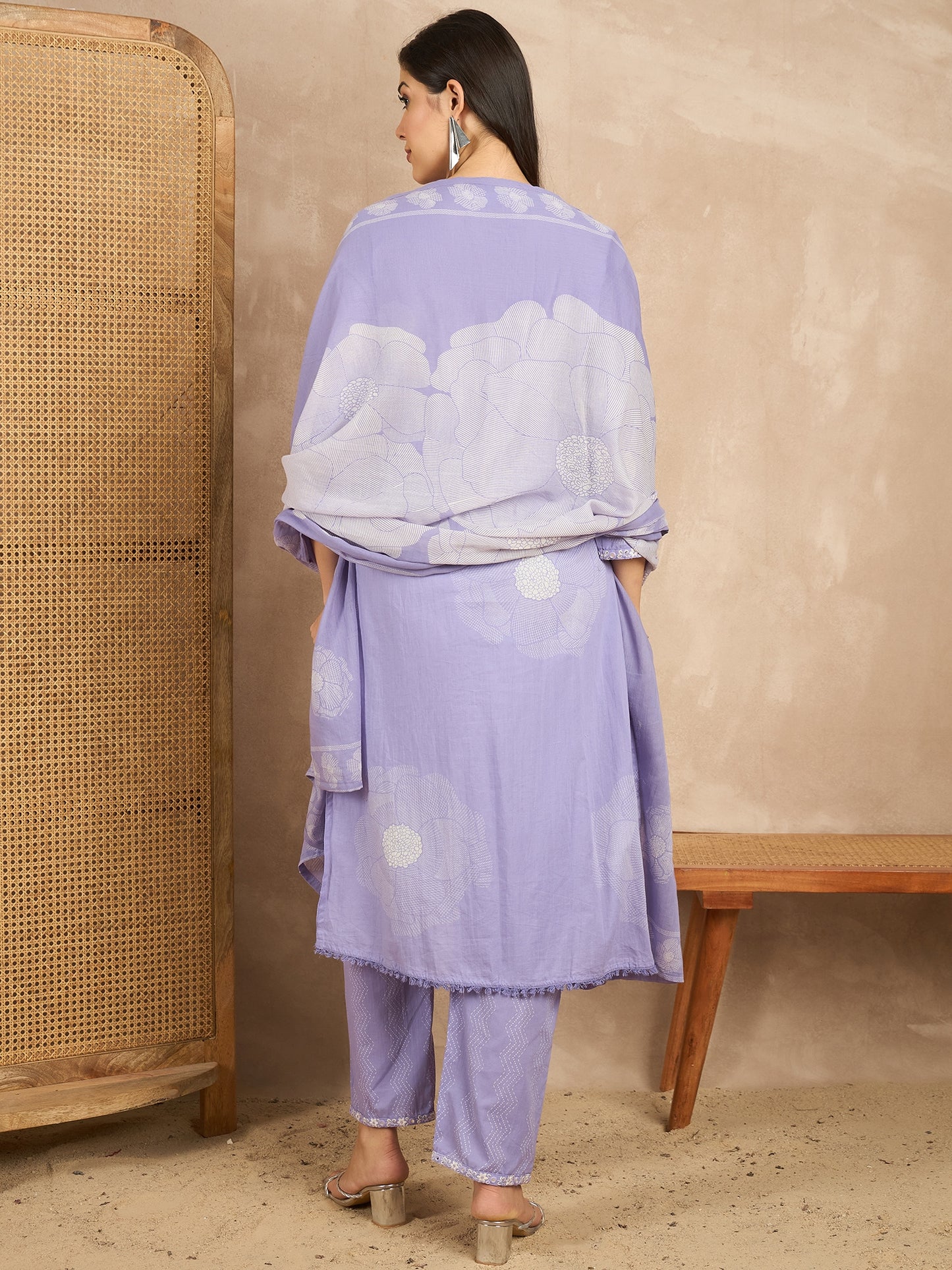 Women Floral Printed Regular Mirror Work Pure Cotton Kurta with Trousers & With Dupatta