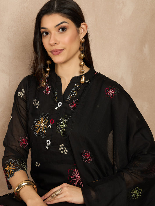 Women Floral Embroidered Regular Thread Work Kurta with Trousers & With Dupatta