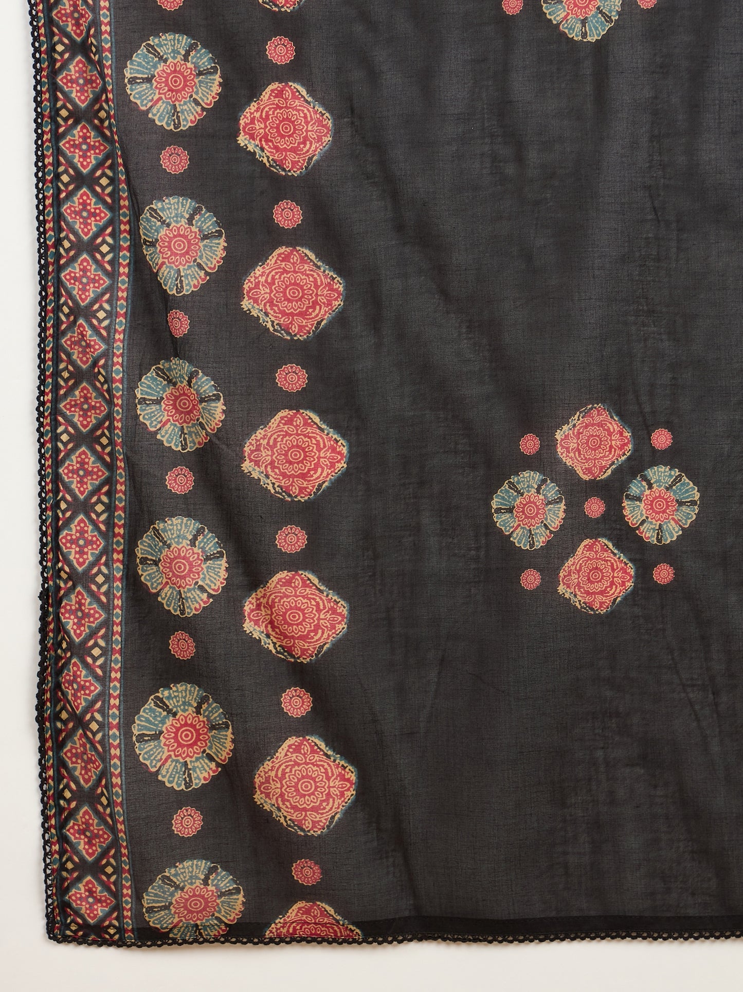 Women Ethnic Motifs Printed Angrakha Thread Work Kurta with Trousers & With Dupatta