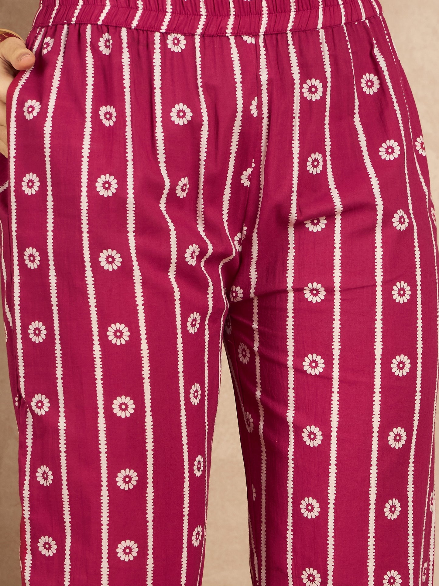 Women Ethnic Motifs Printed Regular Mirror Work Pure Cotton Kurta with Trousers & With Dupatta