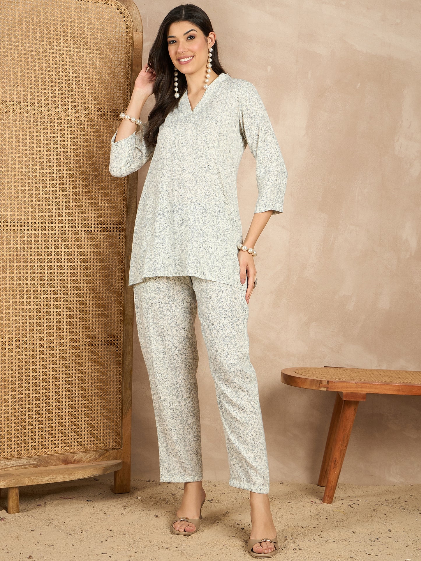 Printed V Neck Tunic & Trousers Co-ords
