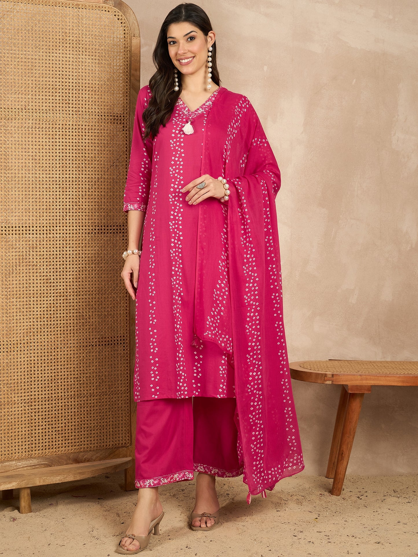 Women Printed Regular Mirror Work Pure Cotton Kurta with Trousers & With Dupatta