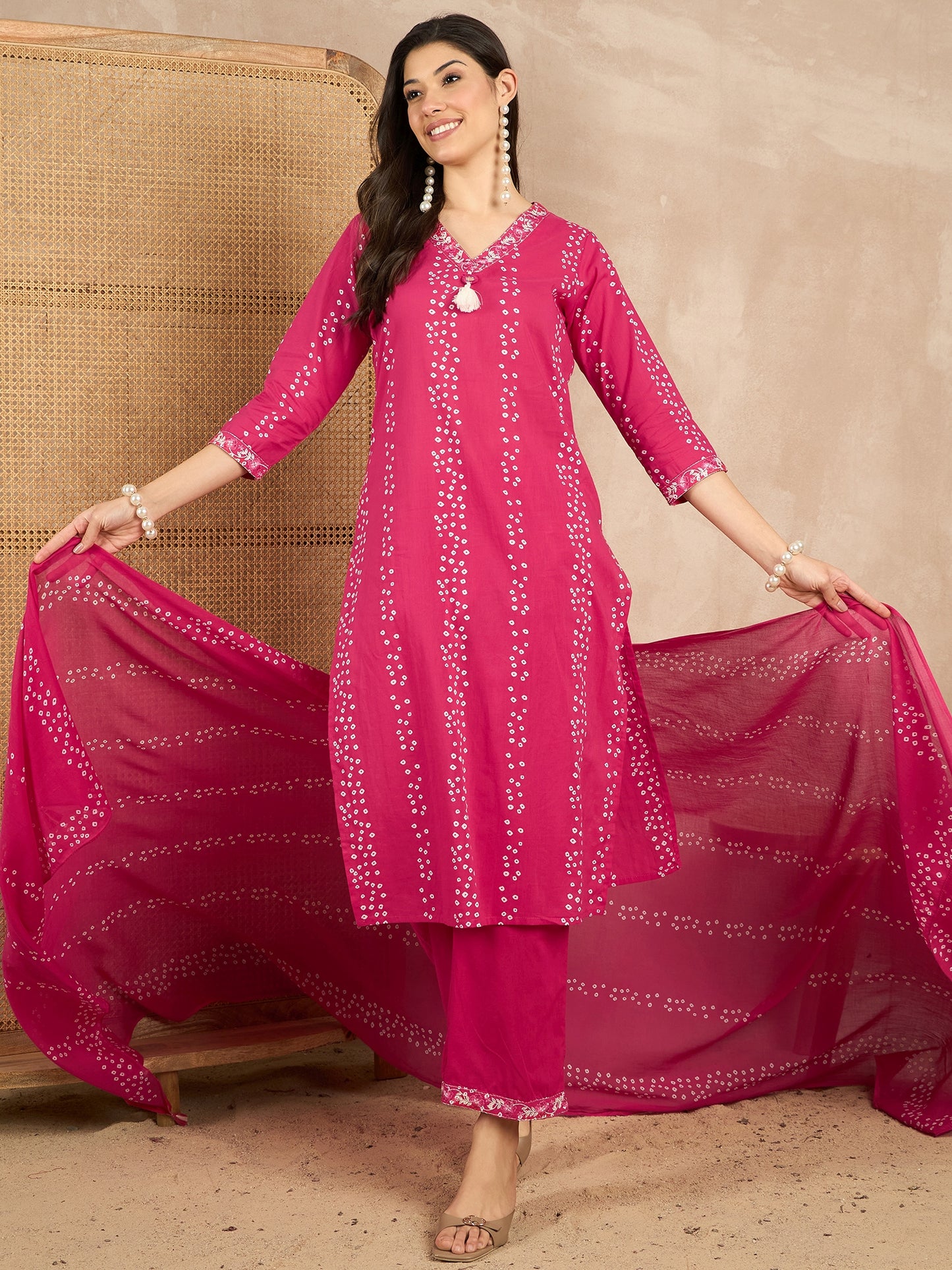 Women Printed Regular Mirror Work Pure Cotton Kurta with Trousers & With Dupatta