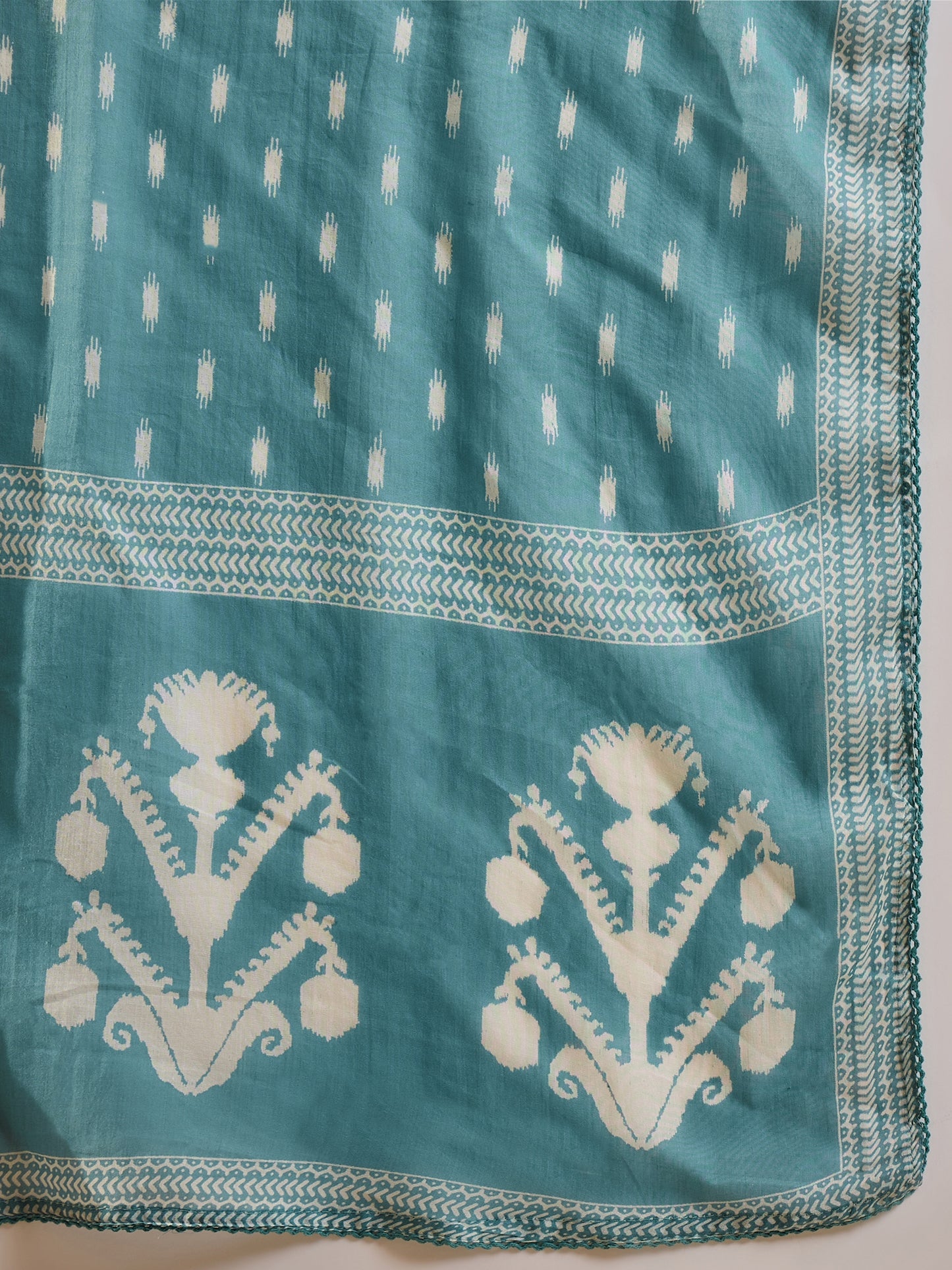 Women Floral Printed Cotton Kurta with Trousers & Dupatta