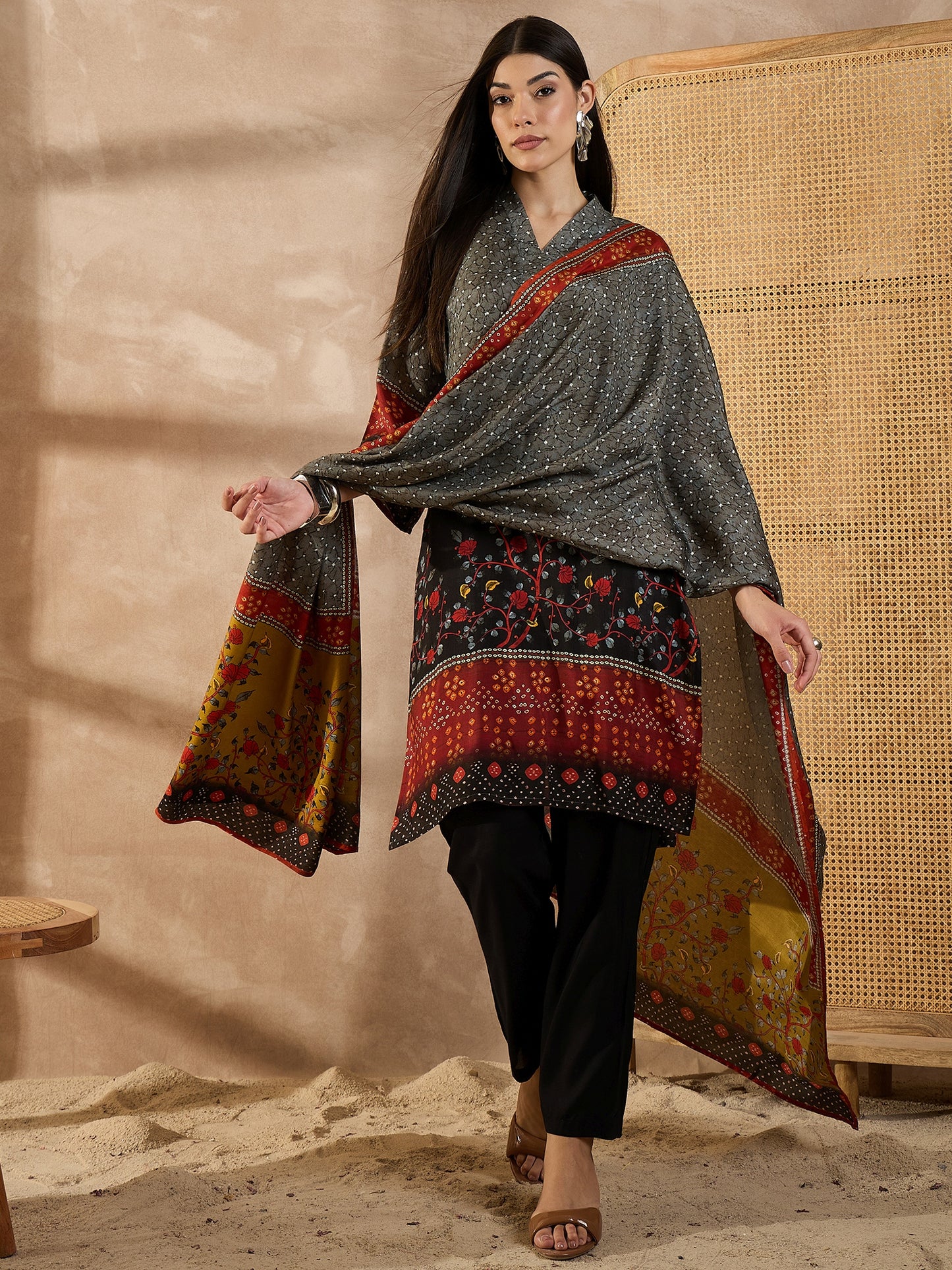 Women Paisley Printed Silk Kurta with Trousers & Dupatta