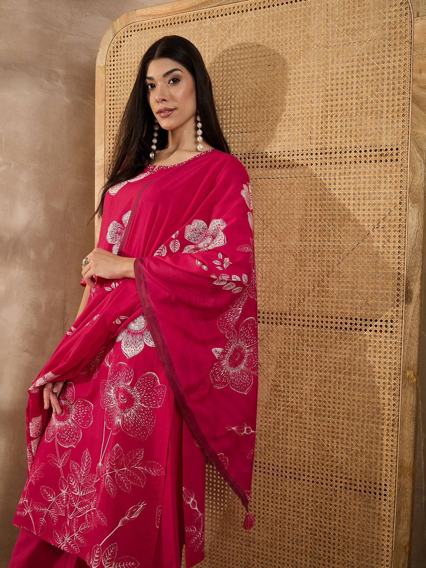 Women Pure Cotton Digital Printed Kurti Along With Trouser And Dupatta Kurta Sets
