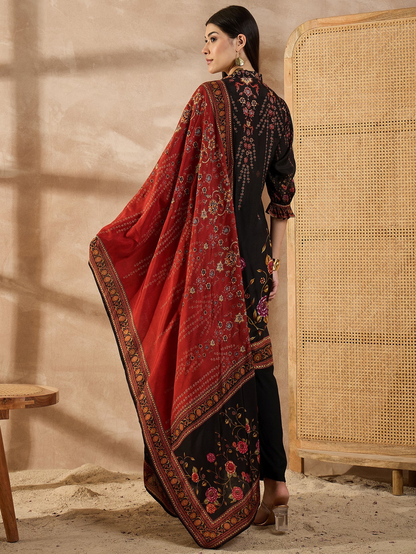 Women Ethnic Motifs Printed Silk Kurta with Trousers & Dupatta