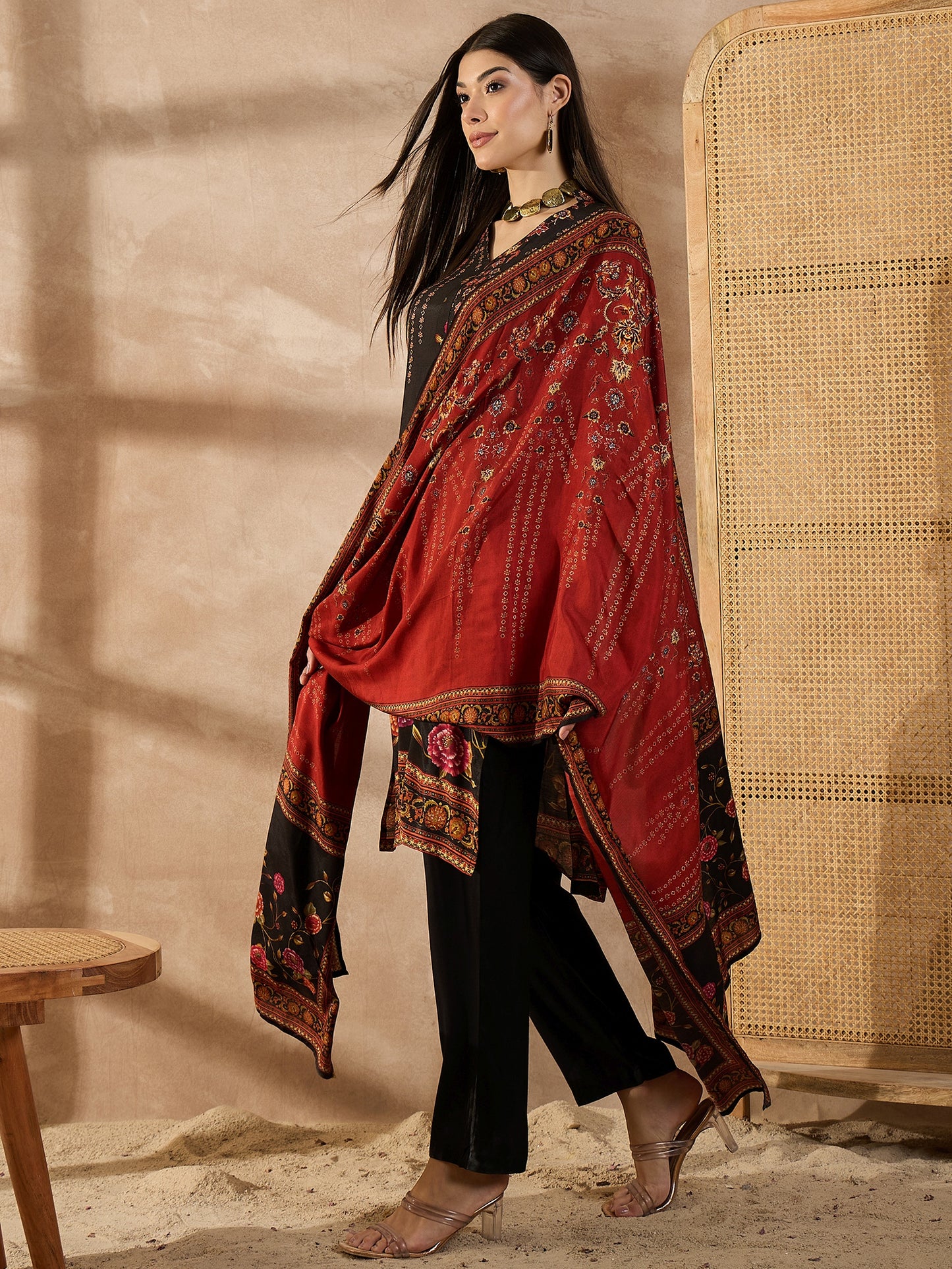 Women Ethnic Motifs Printed Silk Kurta with Trousers & Dupatta
