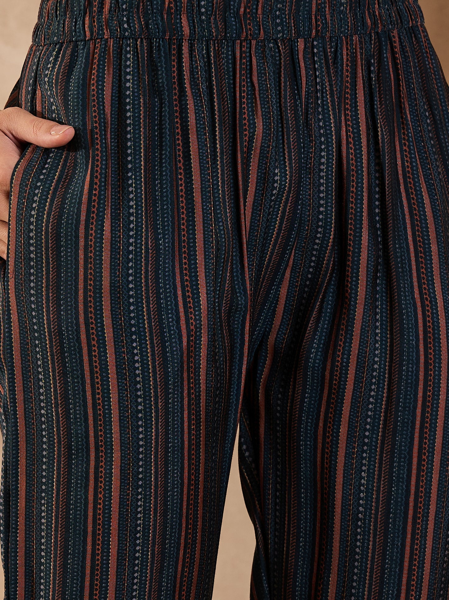 Floral Printed Sequinned Pleated Chanderi Silk A-Line Kurta With Trouser & Dupatta