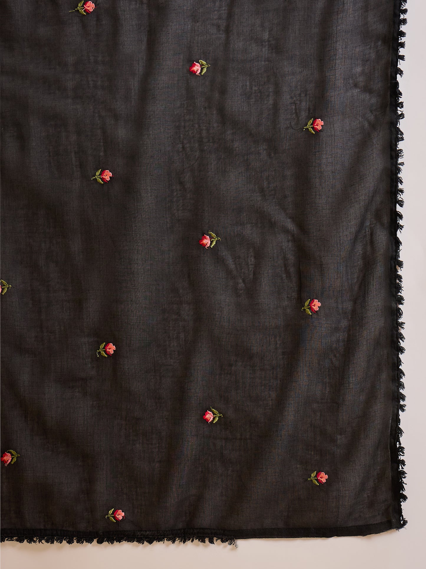 Floral Embroidered Thread Work Organic Cotton Straight Kurta With Trousers & Dupatta