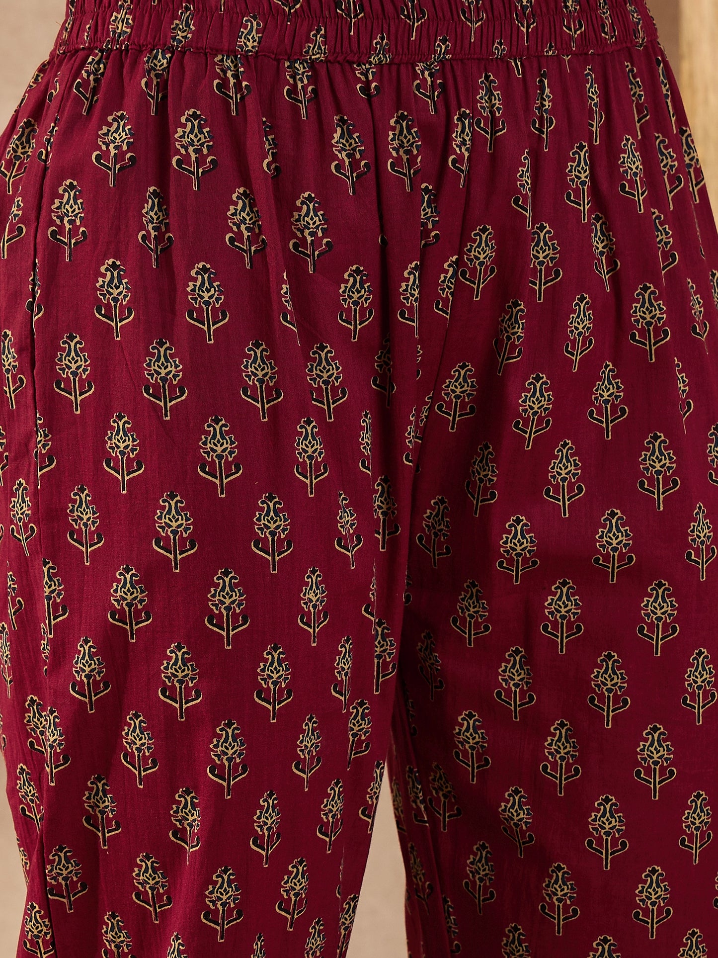 Floral Printed Sequinned Pleated Anarkali Pure Cotton Kurta With Trousers & Dupatta