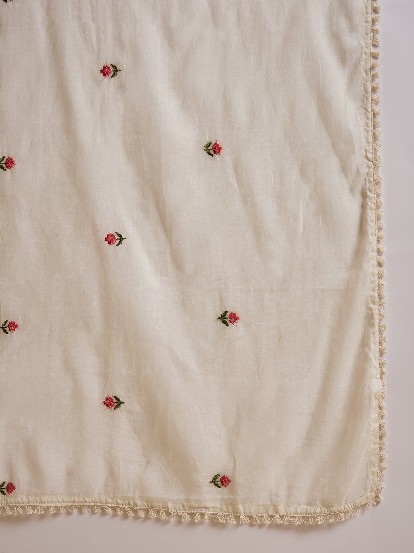 Women Floral Embroidered Pure Cotton A-Line Kurta with Trousers & Dupatta