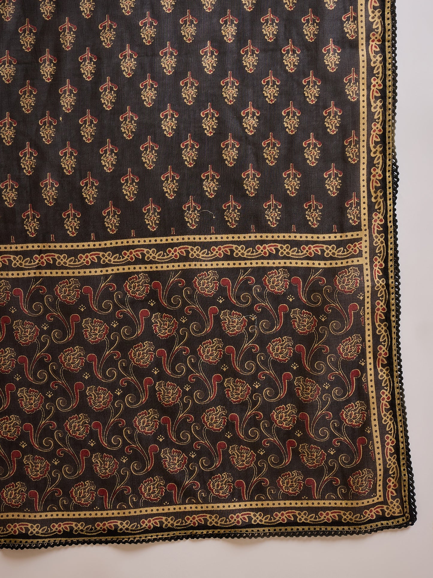Floral Printed Pleated Sequinned Anarkali Pure Cotton Kurta With Trousers & Dupatta