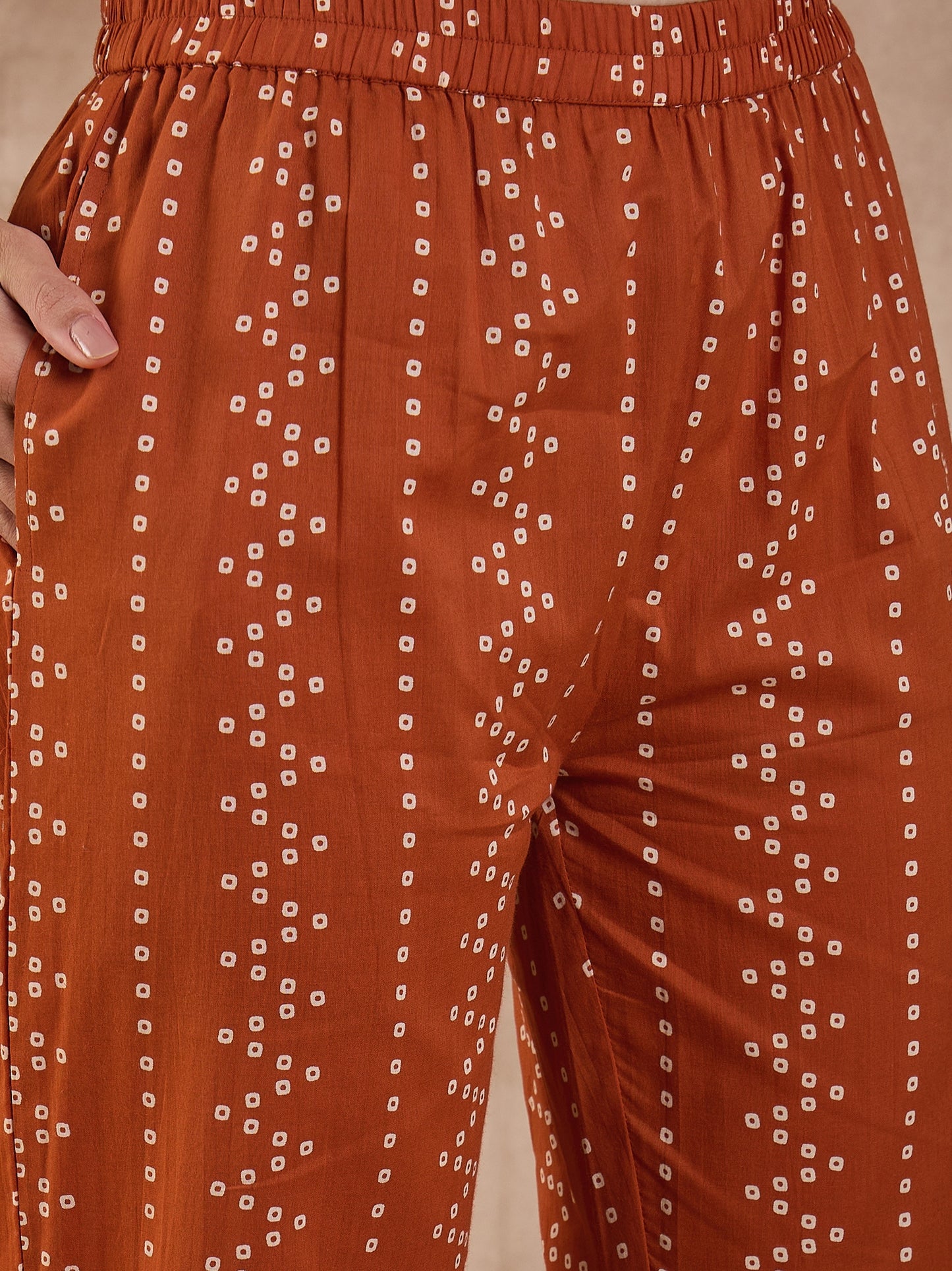 Women Bandhani Printed Cotton Kurta with Trousers & Dupatta