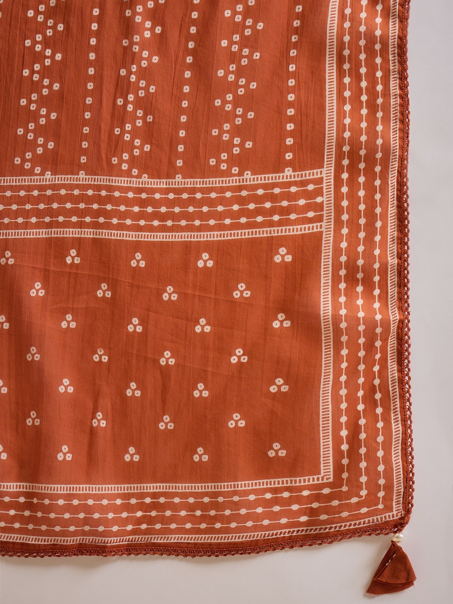 Women Bandhani Printed Cotton Kurta with Trousers & Dupatta