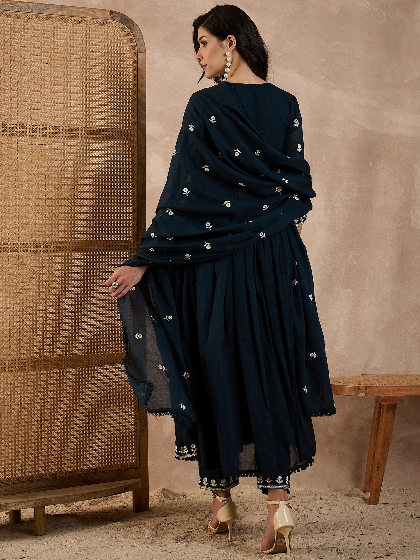Women Ethnic Motifs Embroidered Anarkali Kurta with Trousers & Dupatta