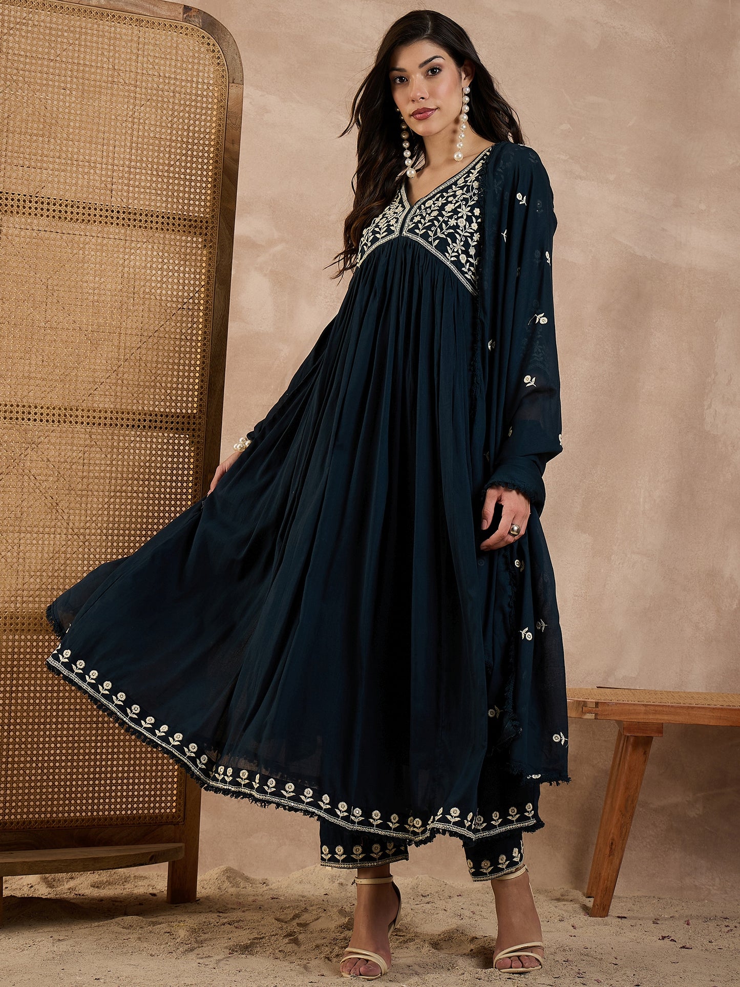 Women Ethnic Motifs Embroidered Anarkali Kurta with Trousers & Dupatta