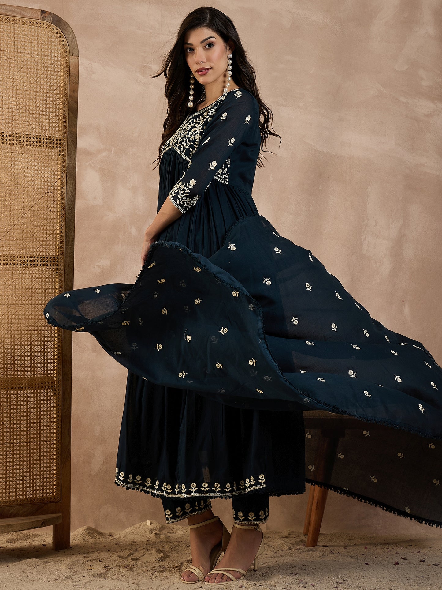 Women Ethnic Motifs Embroidered Anarkali Kurta with Trousers & Dupatta