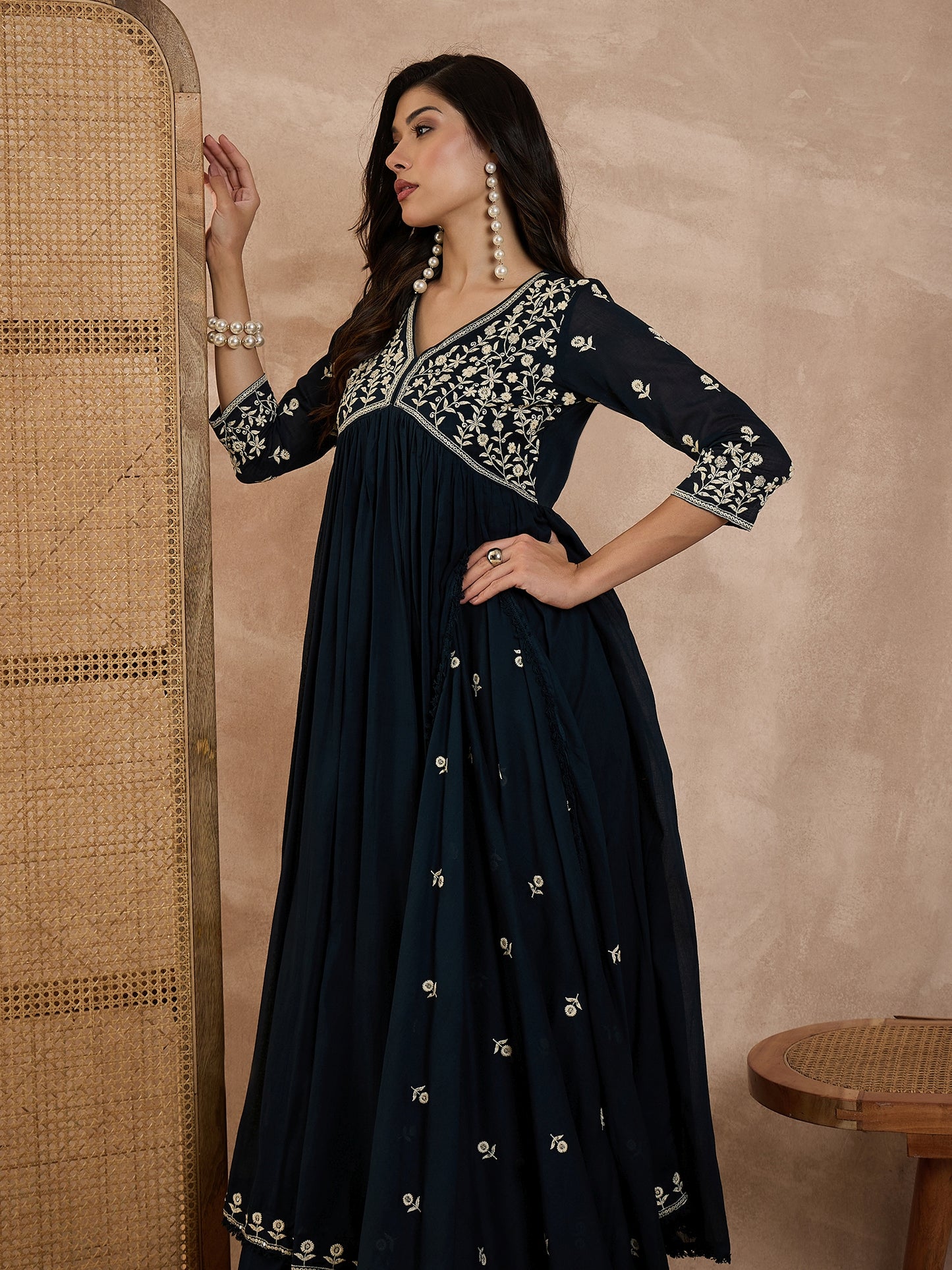 Women Ethnic Motifs Embroidered Anarkali Kurta with Trousers & Dupatta