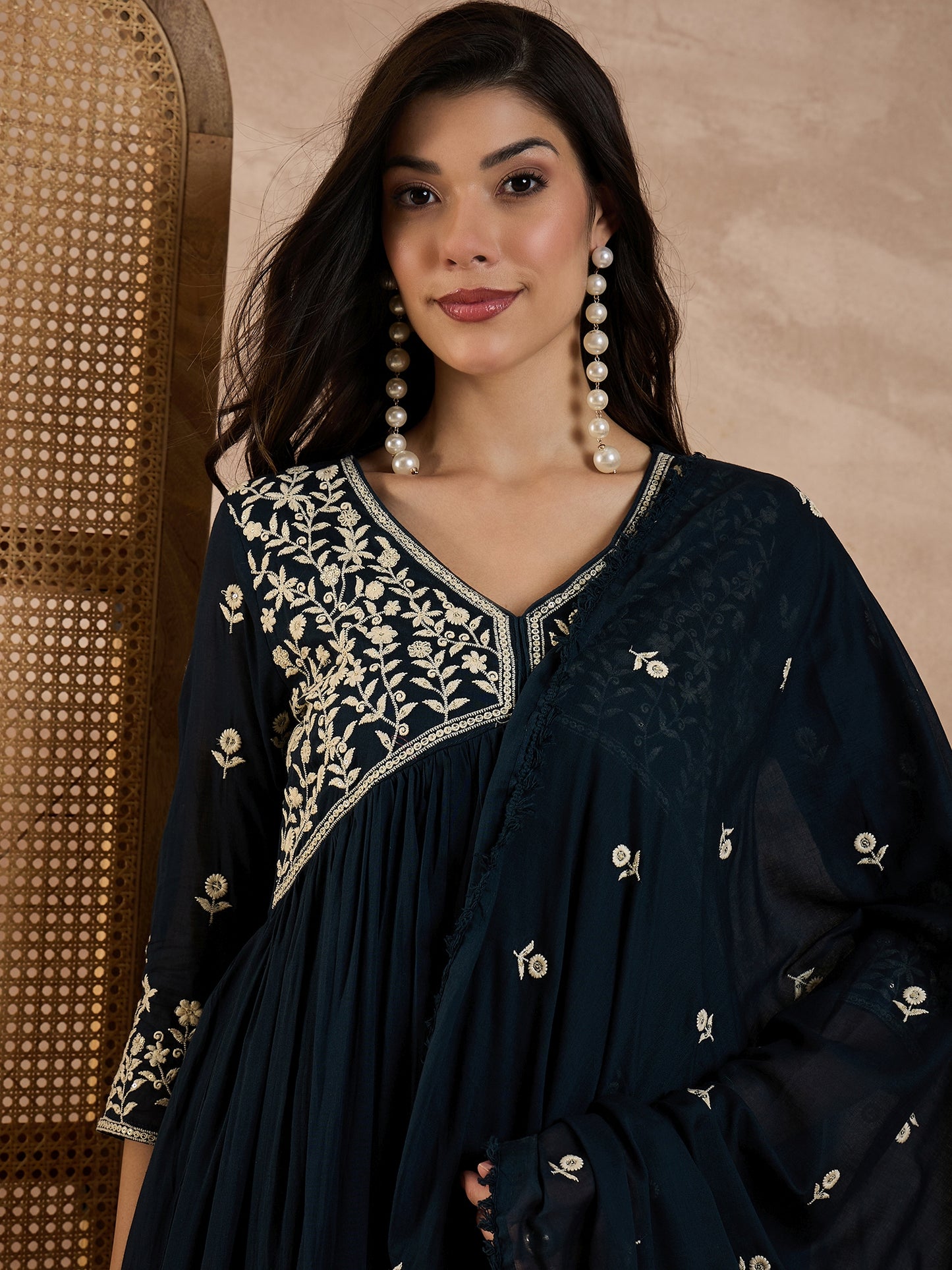 Women Ethnic Motifs Embroidered Anarkali Kurta with Trousers & Dupatta